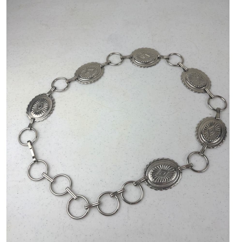 Vintage Silver Tone Concho Chain‎ Belt Southwestern Sunburst Medallion 37.5"